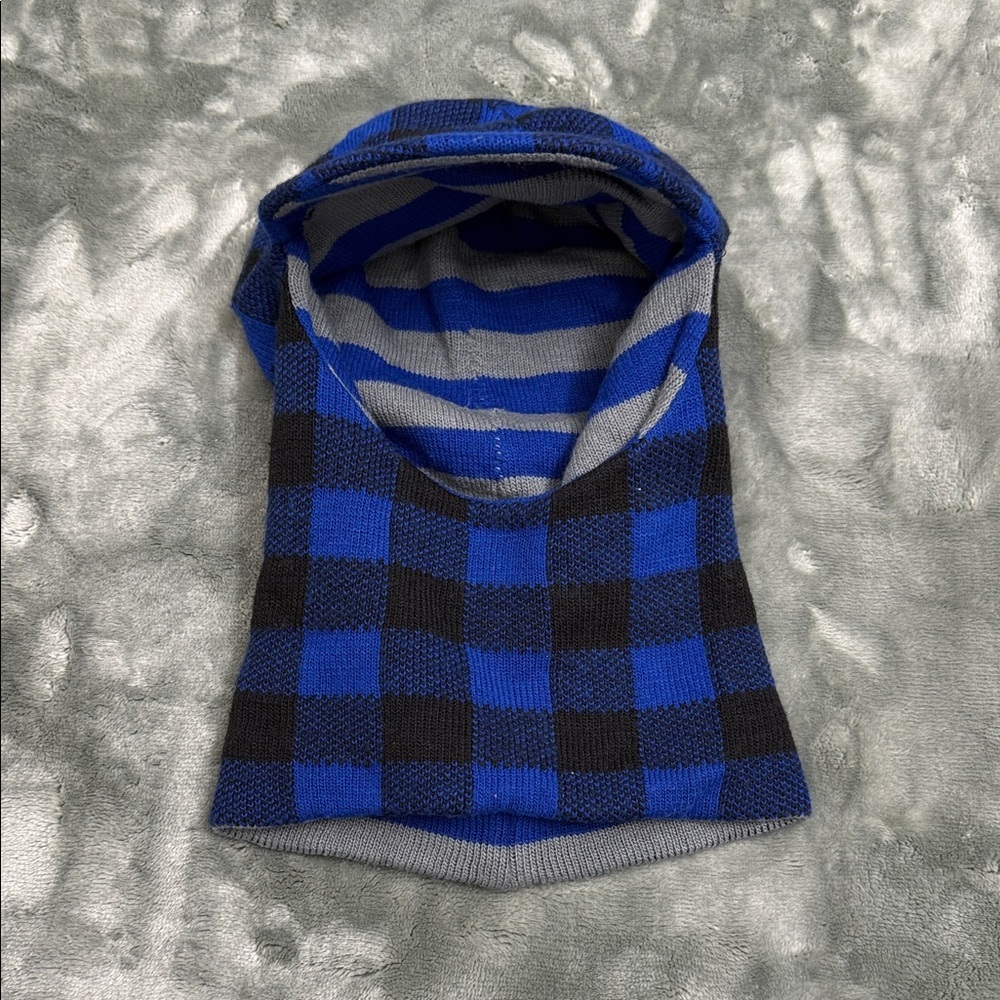 Blue and Black Plaid Hooded Scarf